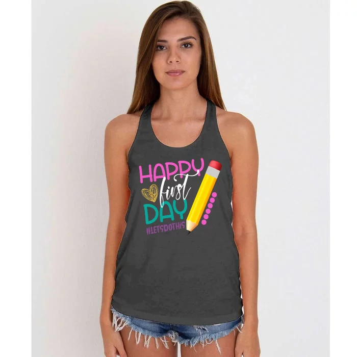 Happy First Day Of School Lets Do This Women's Knotted Racerback Tank