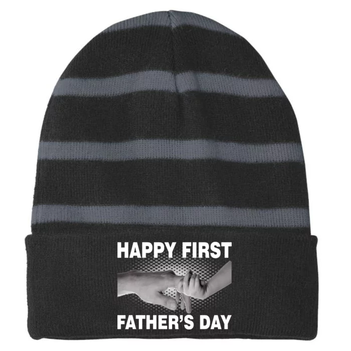 Happy First Father's Day Striped Beanie with Solid Band