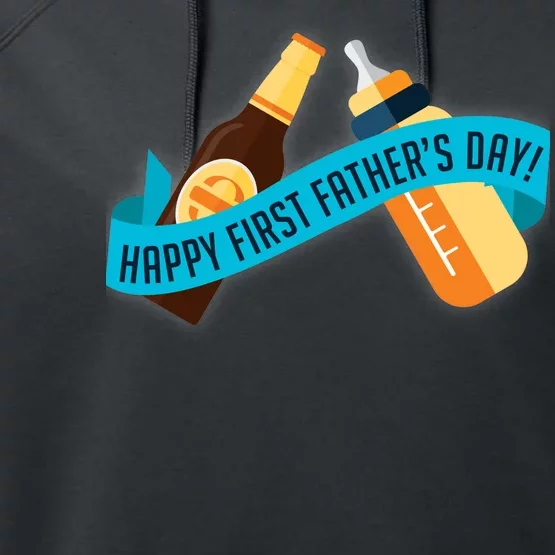 Happy First Father's Day Baby Bottle Performance Fleece Hoodie