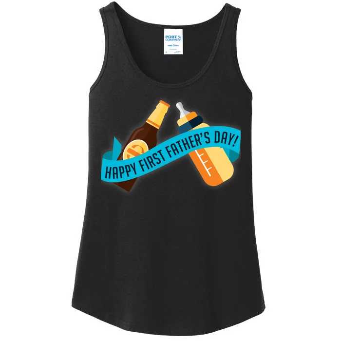 Happy First Father's Day Baby Bottle Ladies Essential Tank