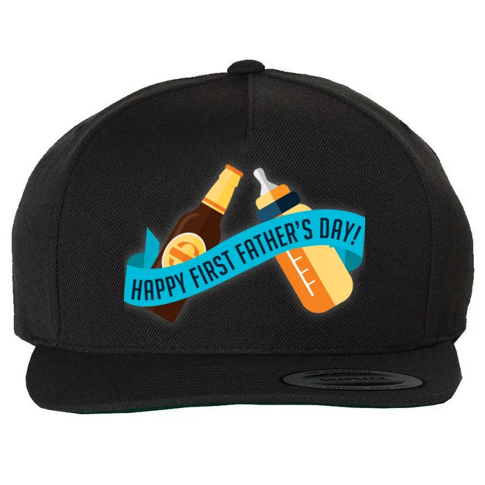 Happy First Father's Day Baby Bottle Wool Snapback Cap