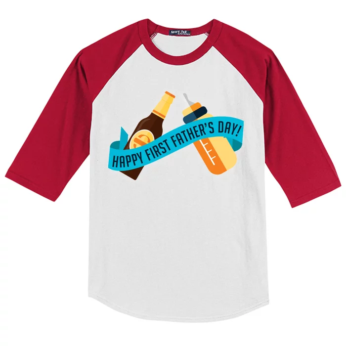 Happy First Father's Day Baby Bottle Kids Colorblock Raglan Jersey