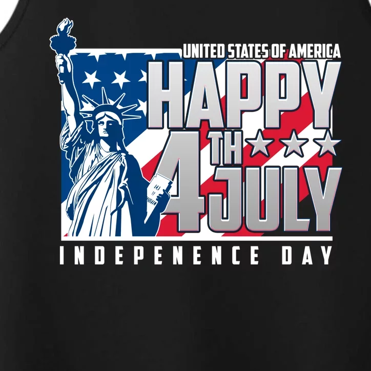 Happy Fourth of July Independence Day Statue of Liberty USA Flag Performance Tank