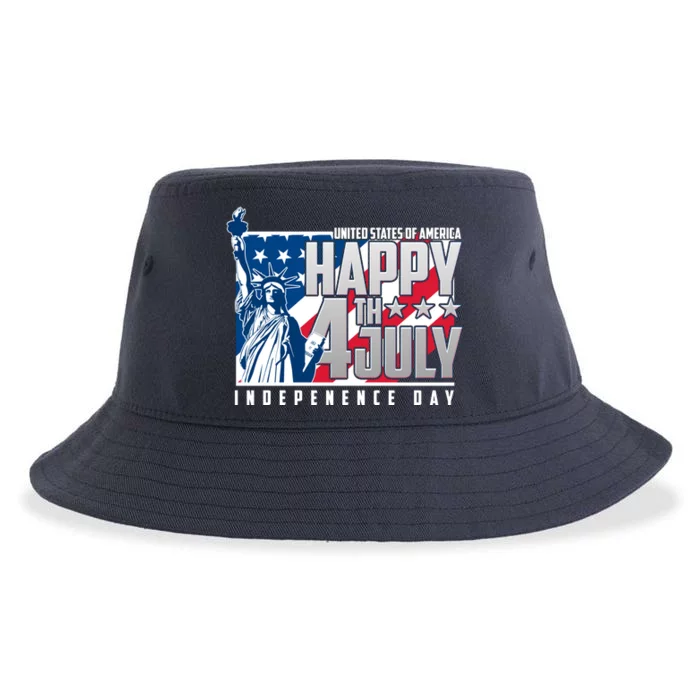 Happy Fourth of July Independence Day Statue of Liberty USA Flag Sustainable Bucket Hat