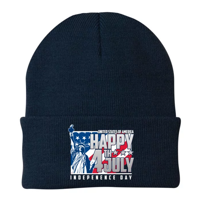 Happy Fourth of July Independence Day Statue of Liberty USA Flag Knit Cap Winter Beanie