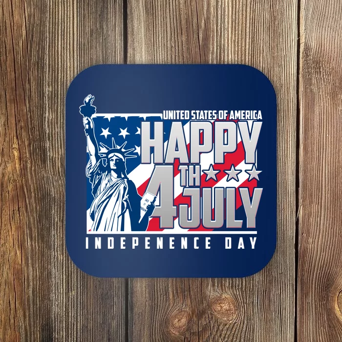 Happy Fourth of July Independence Day Statue of Liberty USA Flag Coaster