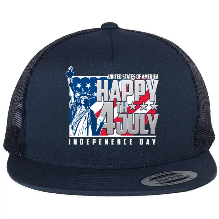 Happy Fourth of July Independence Day Statue of Liberty USA Flag Flat Bill Trucker Hat