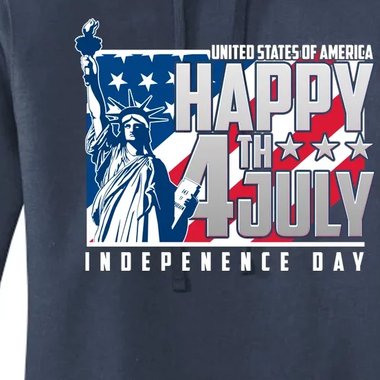 Happy Fourth of July Independence Day Statue of Liberty USA Flag Women's Pullover Hoodie