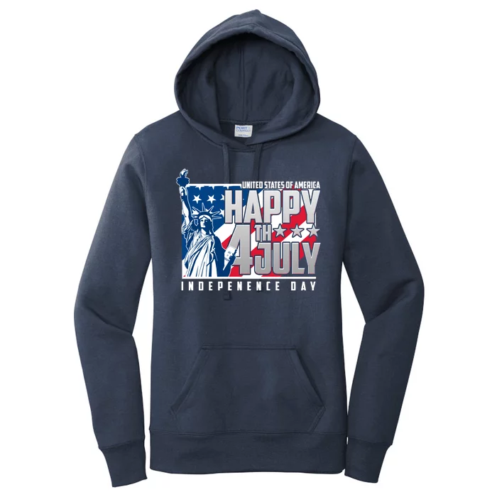 Happy Fourth of July Independence Day Statue of Liberty USA Flag Women's Pullover Hoodie