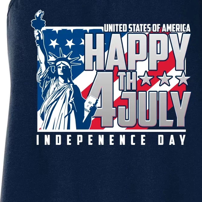 Happy Fourth of July Independence Day Statue of Liberty USA Flag Women's Racerback Tank