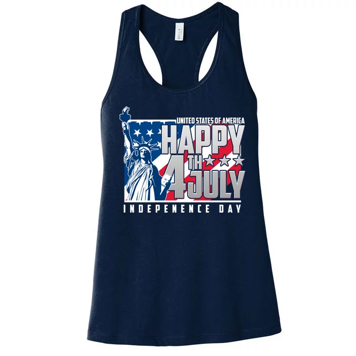 Happy Fourth of July Independence Day Statue of Liberty USA Flag Women's Racerback Tank