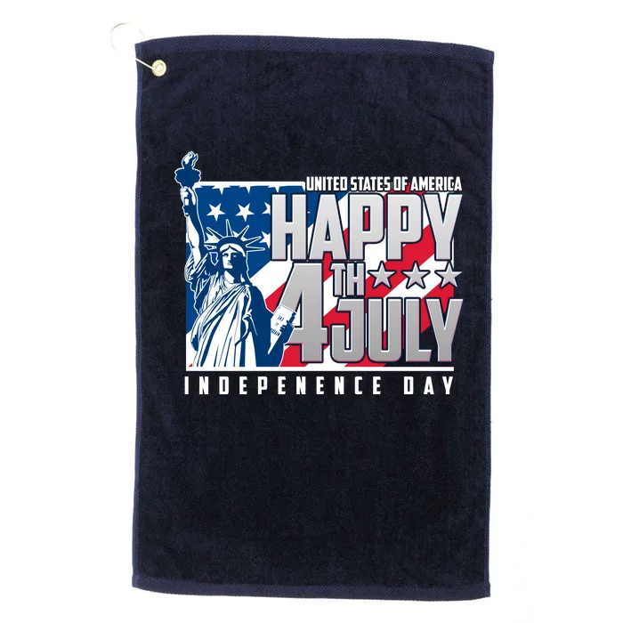 Happy Fourth of July Independence Day Statue of Liberty USA Flag Platinum Collection Golf Towel