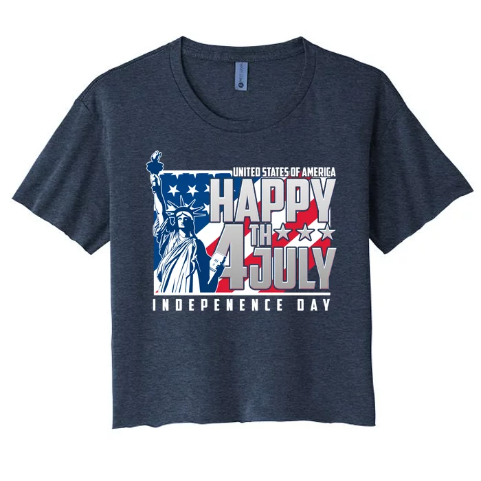 Happy Fourth of July Independence Day Statue of Liberty USA Flag Women's Crop Top Tee