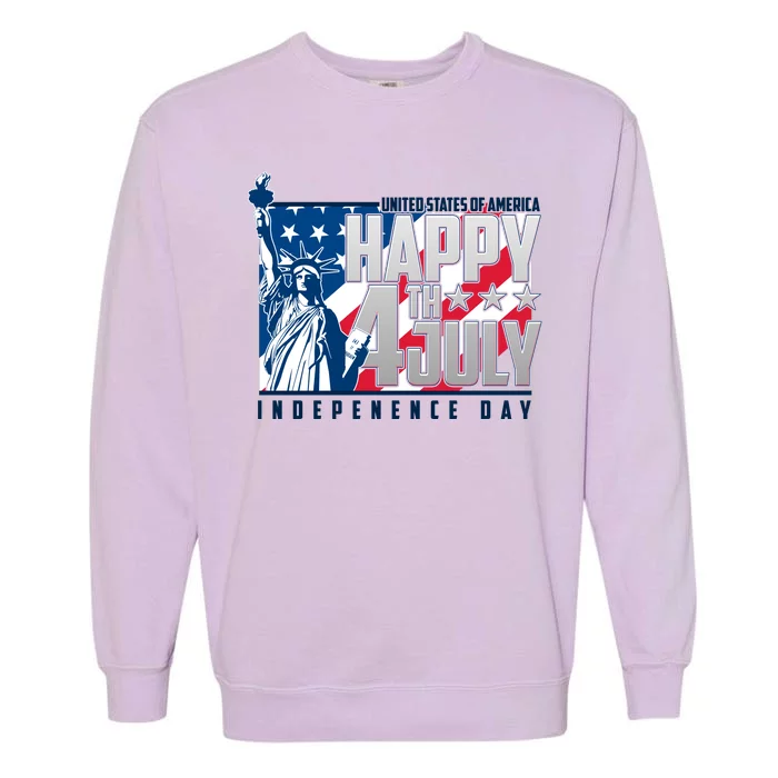 Happy Fourth of July Independence Day Statue of Liberty USA Flag Garment-Dyed Sweatshirt