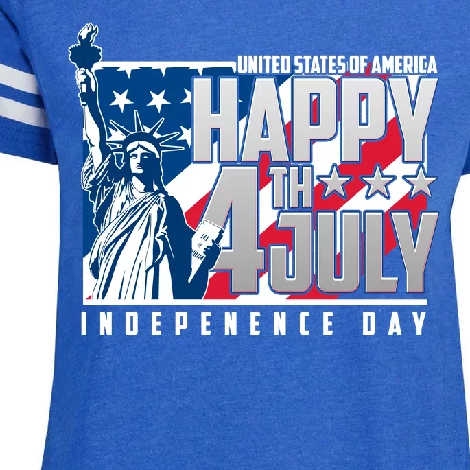 Happy Fourth of July Independence Day Statue of Liberty USA Flag Enza Ladies Jersey Football T-Shirt