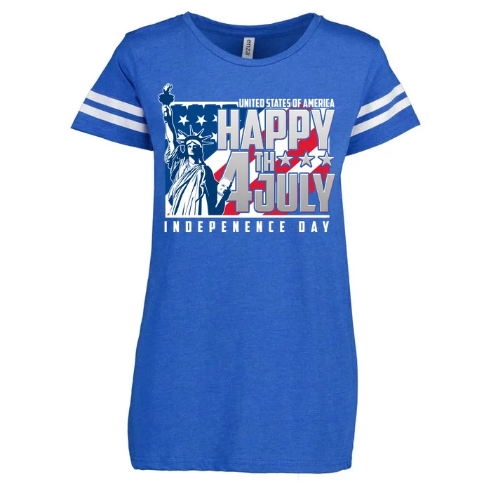 Happy Fourth of July Independence Day Statue of Liberty USA Flag Enza Ladies Jersey Football T-Shirt