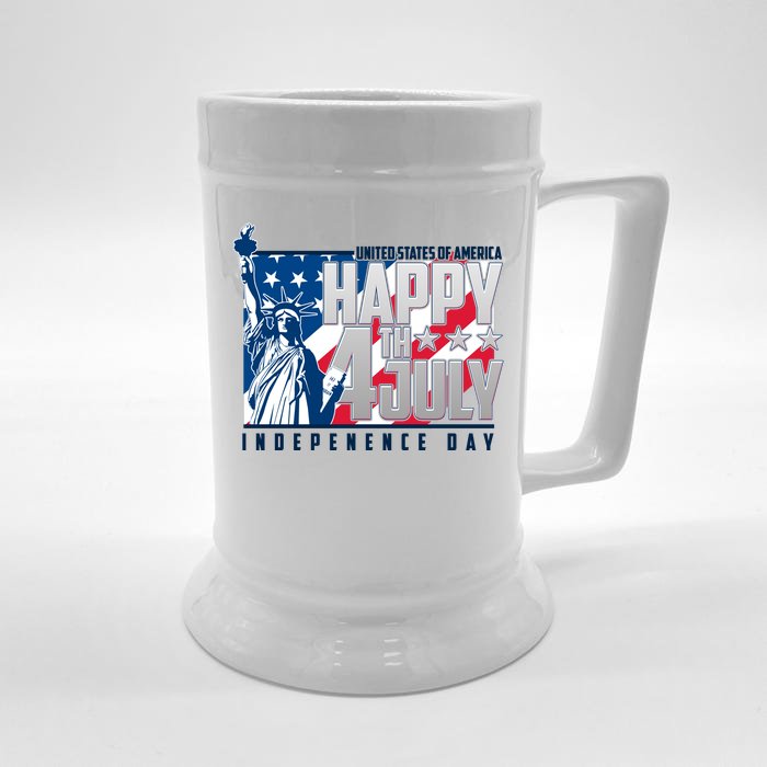 Happy Fourth of July Independence Day Statue of Liberty USA Flag Front & Back Beer Stein