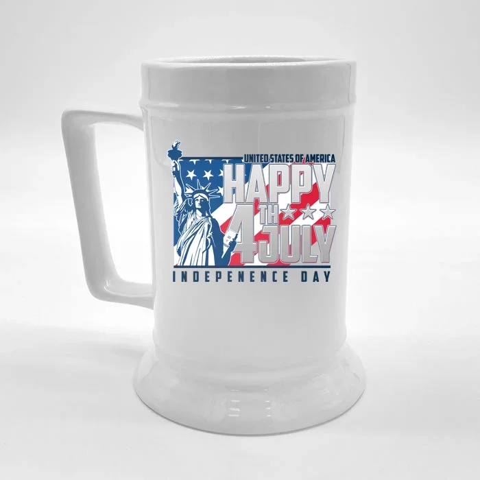 Happy Fourth of July Independence Day Statue of Liberty USA Flag Front & Back Beer Stein