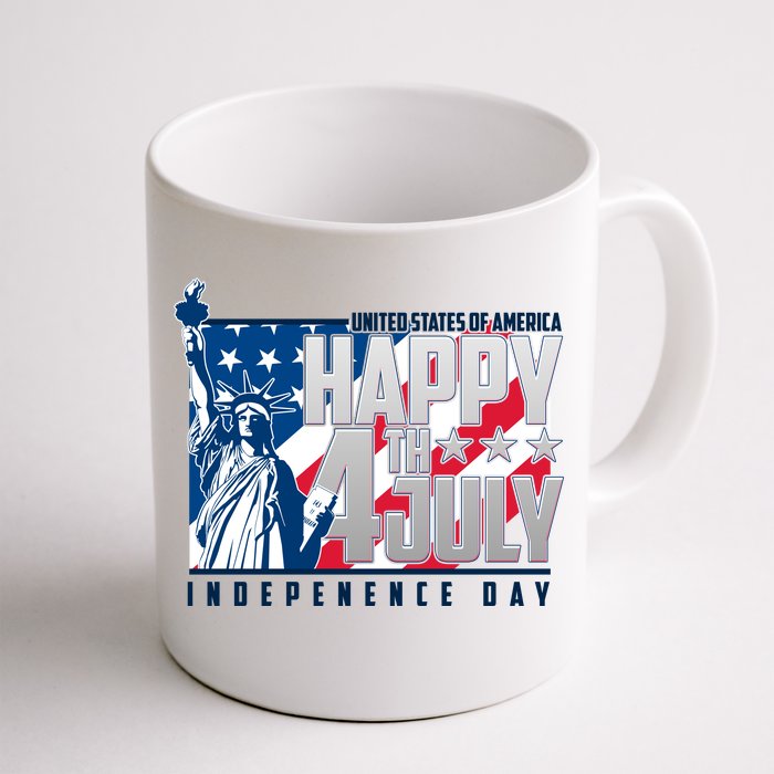 Happy Fourth of July Independence Day Statue of Liberty USA Flag Front & Back Coffee Mug