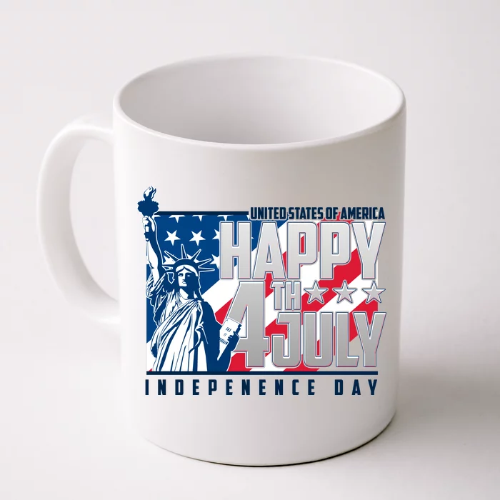 Happy Fourth of July Independence Day Statue of Liberty USA Flag Front & Back Coffee Mug