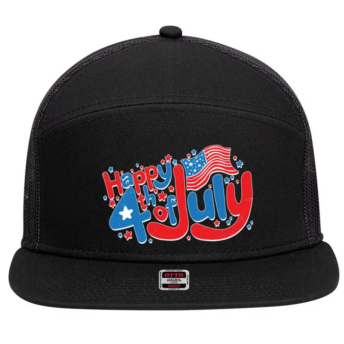 Happy Fourth Of July Red White And Blue 7 Panel Mesh Trucker Snapback Hat