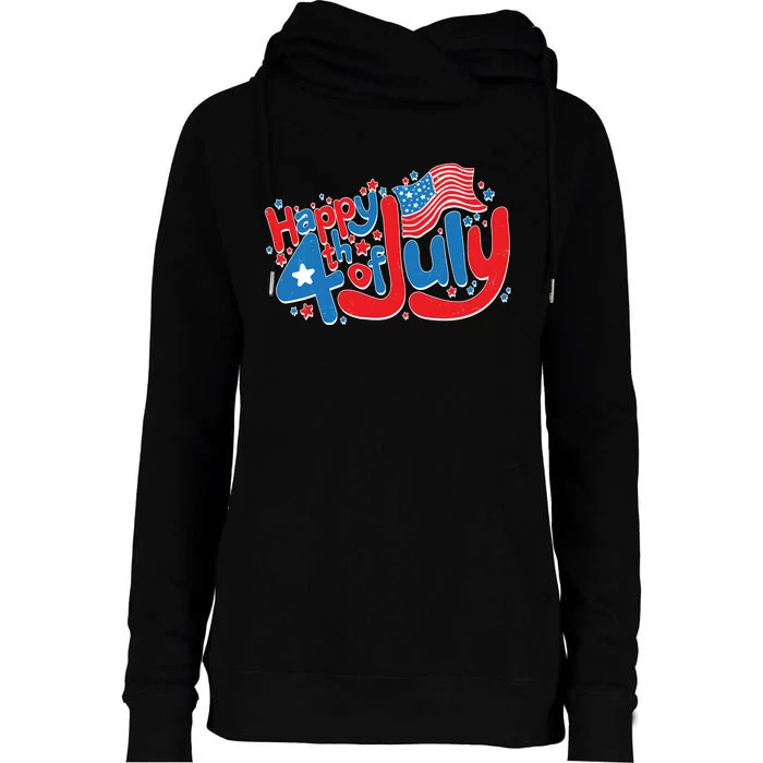 Happy Fourth Of July Red White And Blue Womens Funnel Neck Pullover Hood