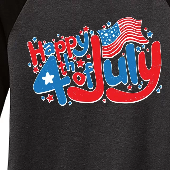 Happy Fourth Of July Red White And Blue Women's Tri-Blend 3/4-Sleeve Raglan Shirt