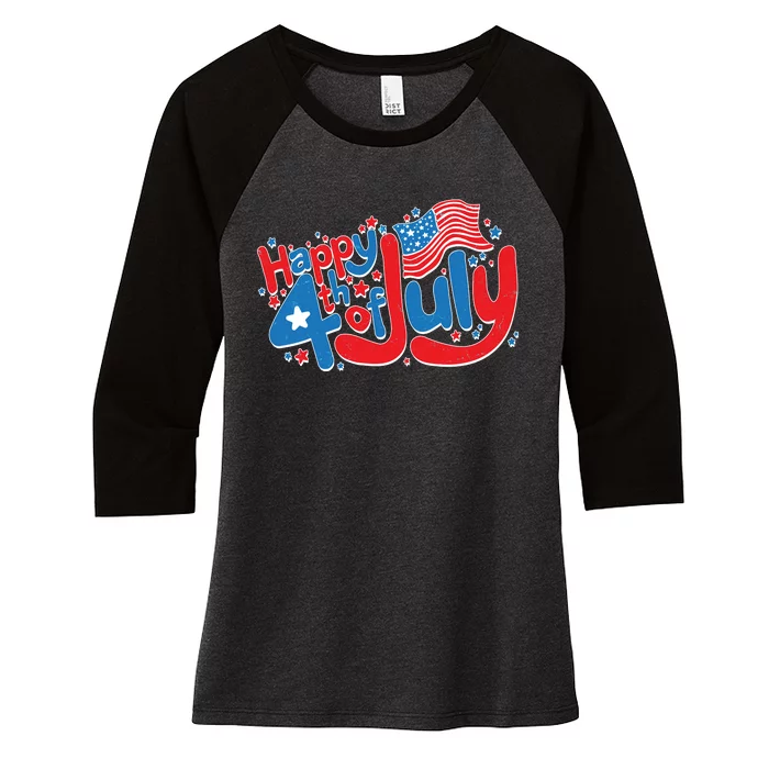 Happy Fourth Of July Red White And Blue Women's Tri-Blend 3/4-Sleeve Raglan Shirt