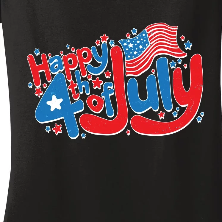 Happy Fourth Of July Red White And Blue Women's V-Neck T-Shirt