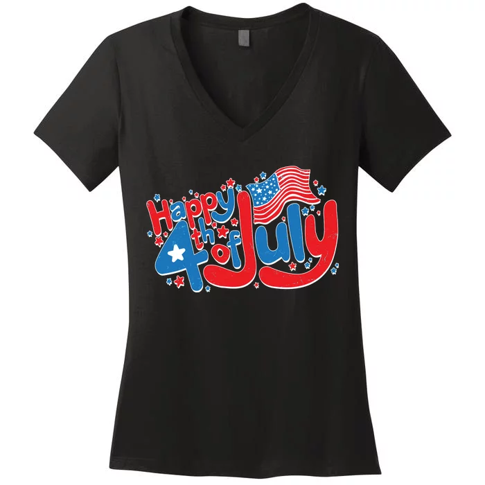 Happy Fourth Of July Red White And Blue Women's V-Neck T-Shirt