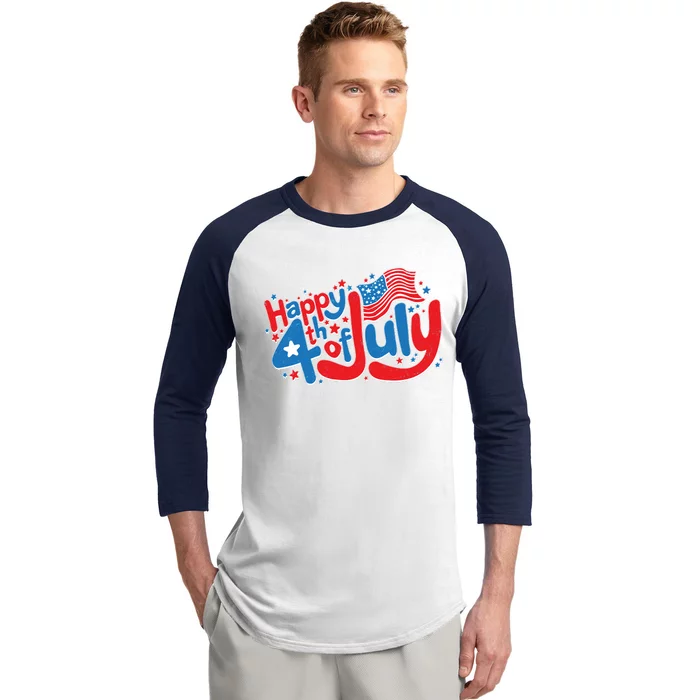 Happy Fourth Of July Red White And Blue Baseball Sleeve Shirt