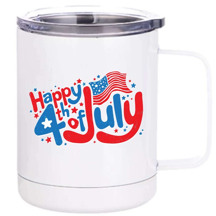 Happy Fourth Of July Red White And Blue Front & Back 12oz Stainless Steel Tumbler Cup