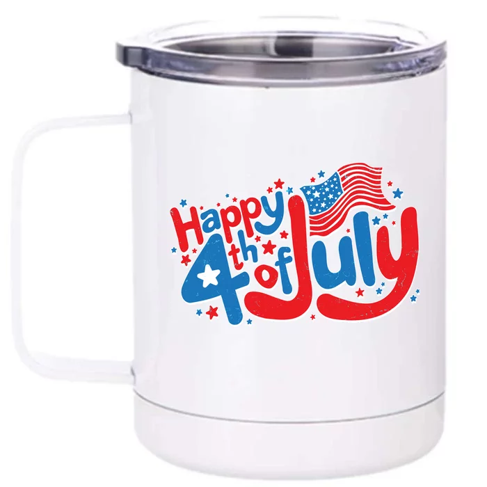 Happy Fourth Of July Red White And Blue Front & Back 12oz Stainless Steel Tumbler Cup