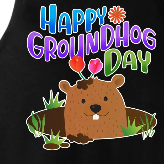 Happy Groundhog Day Ladies Tri-Blend Wicking Tank