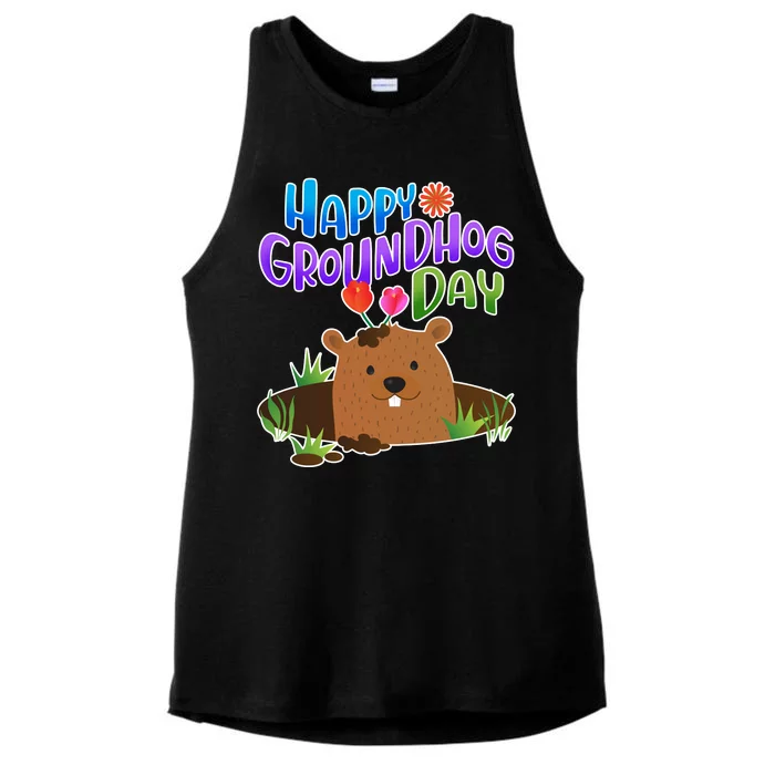 Happy Groundhog Day Ladies Tri-Blend Wicking Tank