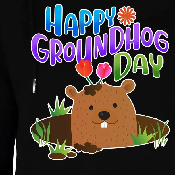 Happy Groundhog Day Womens Funnel Neck Pullover Hood