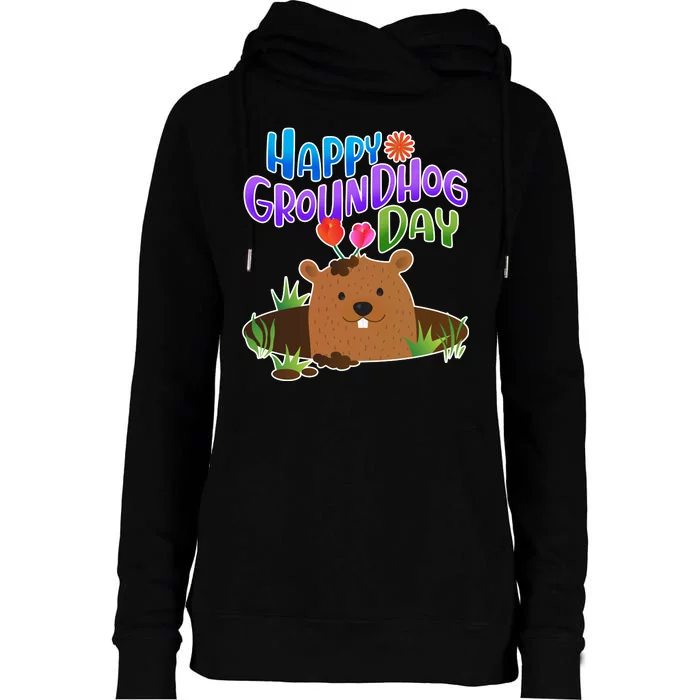 Happy Groundhog Day Womens Funnel Neck Pullover Hood