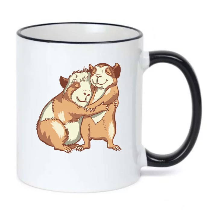 Happy Guinea Pigs Hugging Black Color Changing Mug