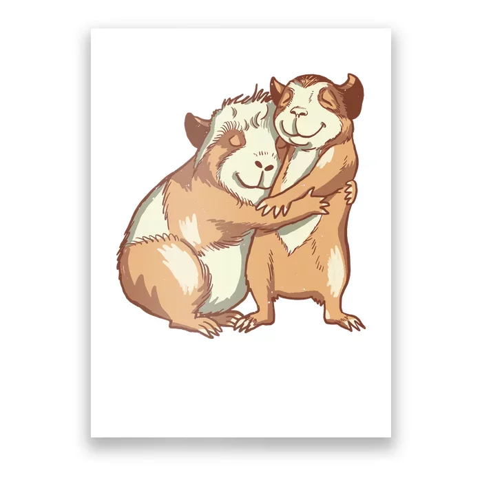 Happy Guinea Pigs Hugging Poster