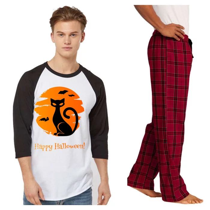 Happy Halloween Cat Raglan Sleeve Pajama Set