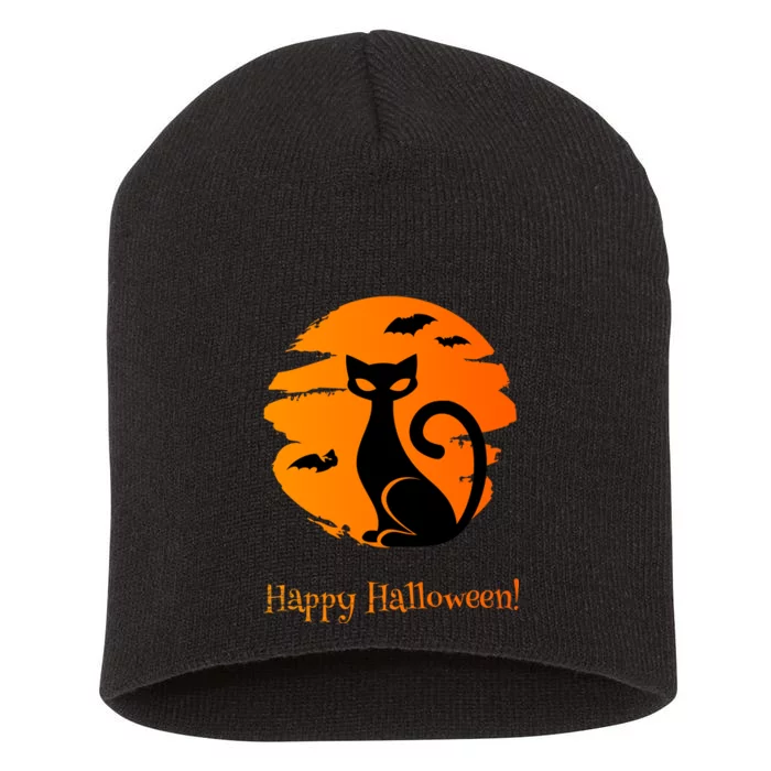 Happy Halloween Cat Short Acrylic Beanie