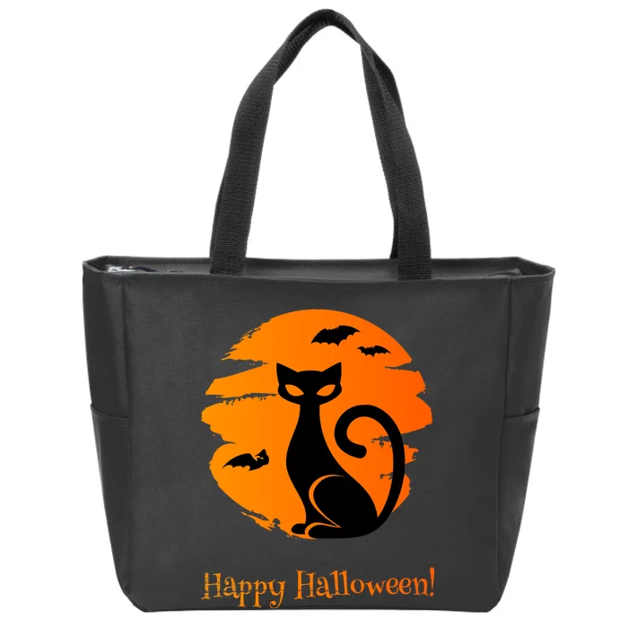 Happy Halloween Cat Zip Tote Bag