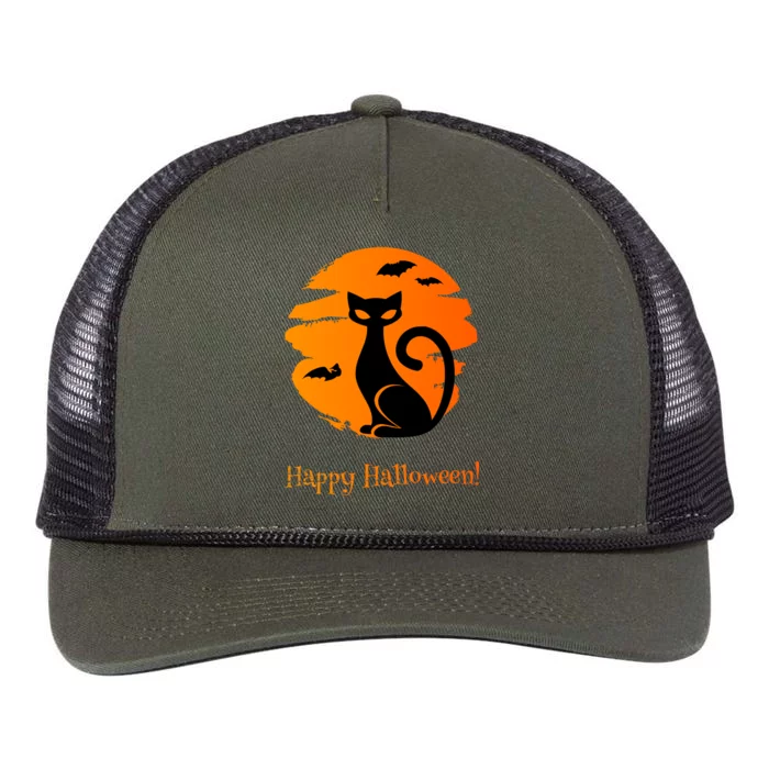 Happy Halloween Cat Retro Rope Trucker Hat Cap