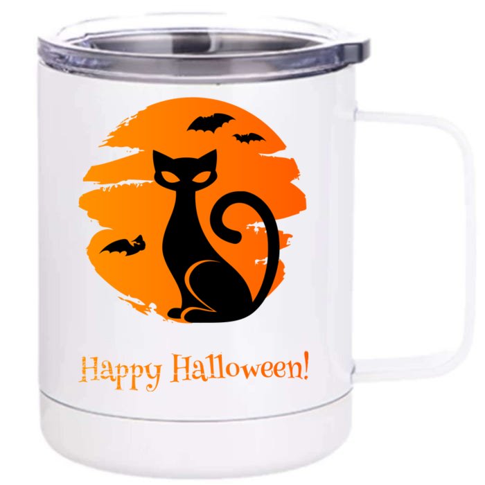 Happy Halloween Cat Front & Back 12oz Stainless Steel Tumbler Cup