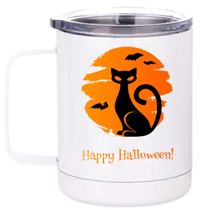 Happy Halloween Cat Front & Back 12oz Stainless Steel Tumbler Cup