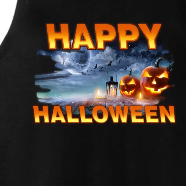 Happy Halloween Creepy Pumpkin Show Ladies Tri-Blend Wicking Tank