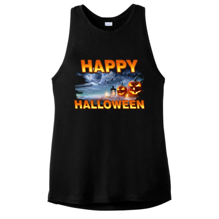 Happy Halloween Creepy Pumpkin Show Ladies Tri-Blend Wicking Tank