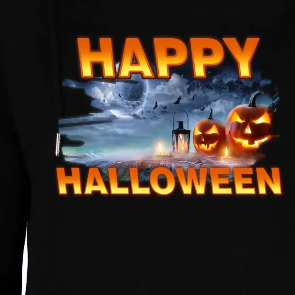 Happy Halloween Creepy Pumpkin Show Womens Funnel Neck Pullover Hood