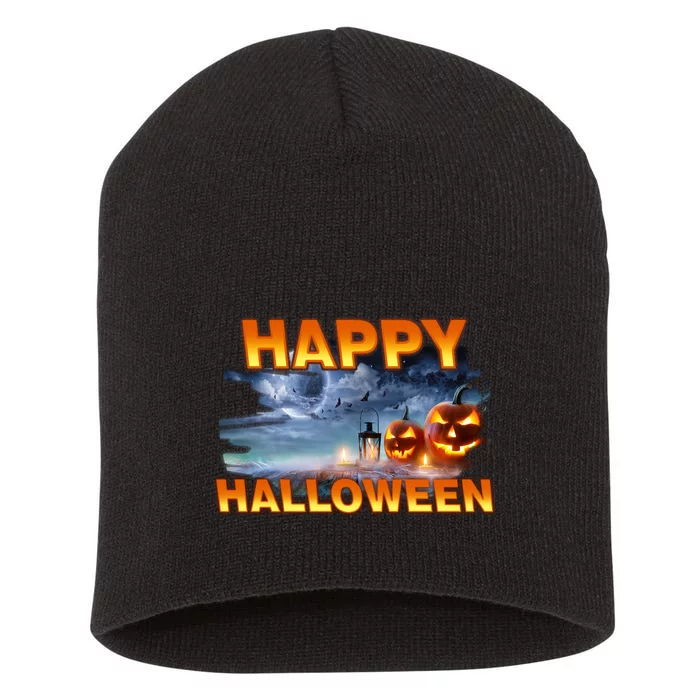 Happy Halloween Creepy Pumpkin Show Short Acrylic Beanie