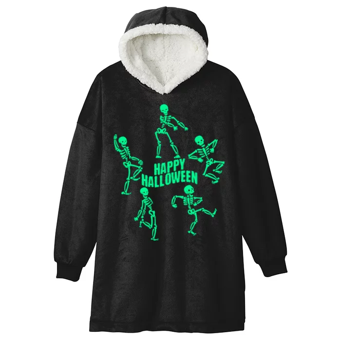 Happy Halloween Dancing Skeletons Hooded Wearable Blanket